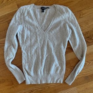 Maurices Fine Line 100% Cashmere V-Neck Cable Knit Sweater